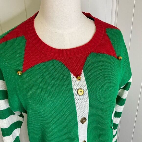 Tiara International Womens Size Large Christmas Holiday Sweater Dress Red Green - Picture 2 of 13